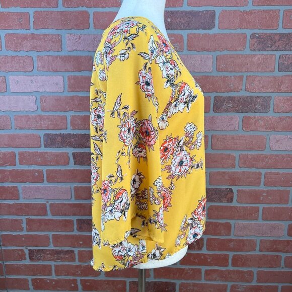 Yellow Floral Bell Sleeve Blouse - Small Petite - Picture 6 of 13